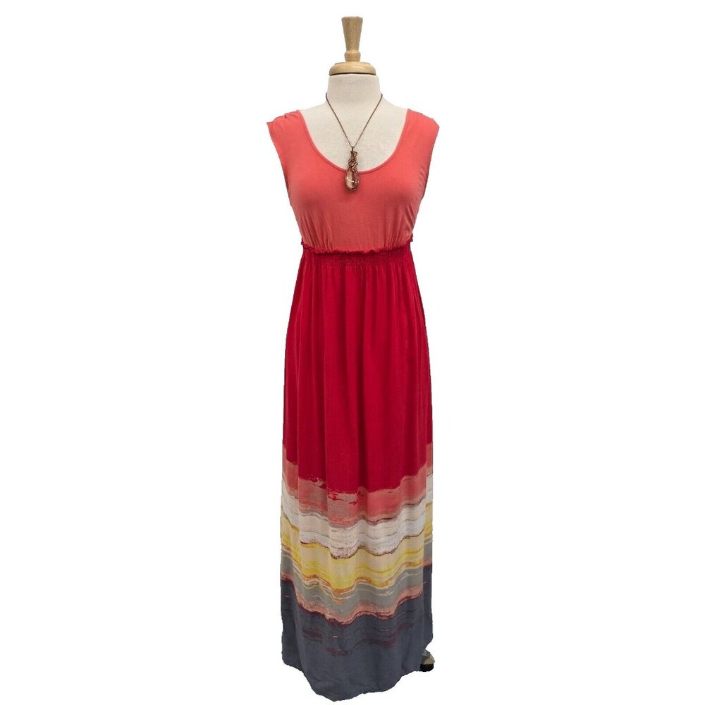 Liz Lange Maternity Maxi Tank Dress Womens M Coral Gray‎ Scoop Neck Lightweight
